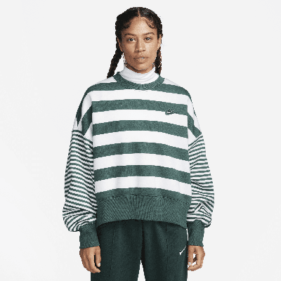 Shop Nike Women's  Sportswear Phoenix Fleece Over-oversized Striped Crew-neck Sweatshirt In Green