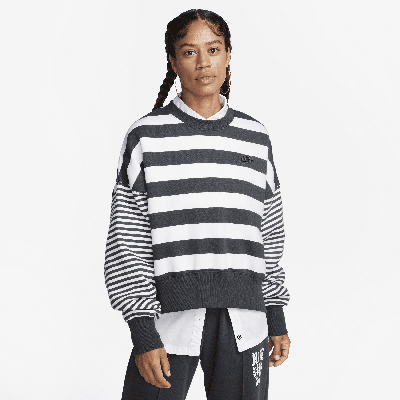Shop Nike Women's  Sportswear Phoenix Fleece Over-oversized Striped Crew-neck Sweatshirt In Black