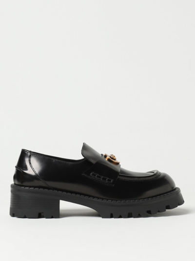 Shop Versace Moccasins In Brushed Leather In Black