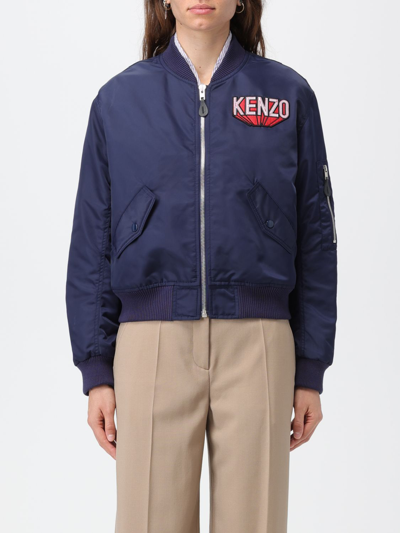 Shop Kenzo Bomber Jacket In Nylon With 3d Logo In Blue