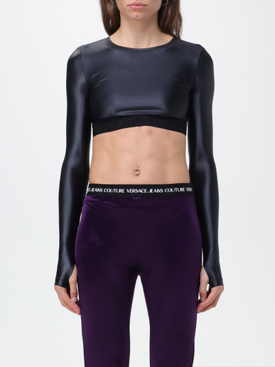 Versace Jeans Couture Logo Hem Cropped Jumper In Black