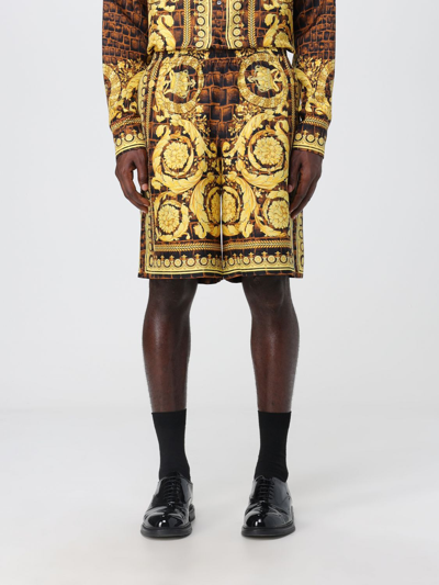 Shop Versace Silk Shorts With Baroccodile Print In Multicolor