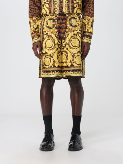 Versace Barocco-print Silk Shorts In Multicolor