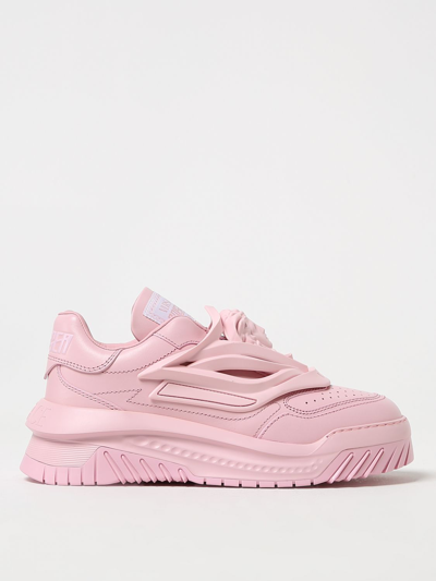 Shop Versace Odissea Sneakers In Leather With Medusa In Pink