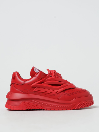 Shop Versace Odyssey Sneakers In Nappa Leather With Medusa In Red