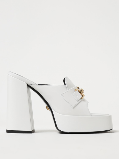 Shop Versace Medusa '95 Leather Mules With Plateau In White