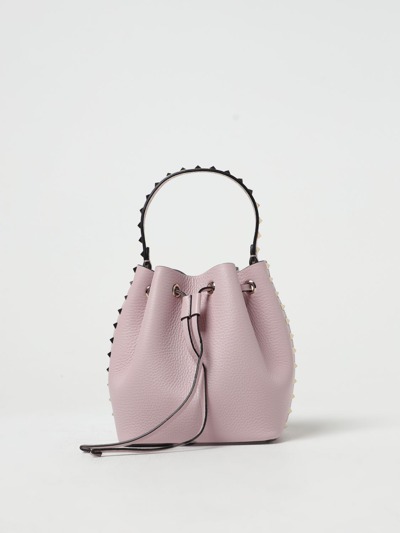 Shop Valentino Rockstud Bag In Textured Leather In Pink
