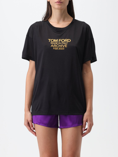 Shop Tom Ford Silk T-shirt With Logo Print In Black