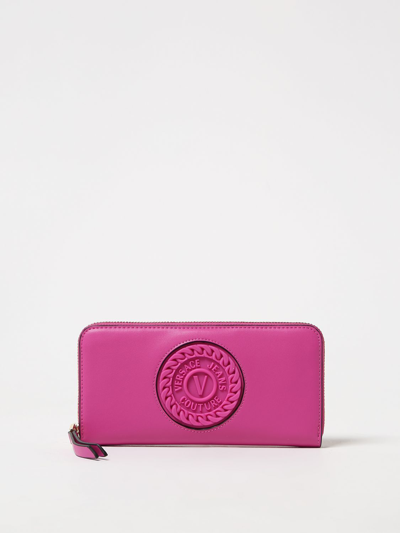 Shop Versace Jeans Couture Wallet In Synthetic Leather With Logo In Fuchsia