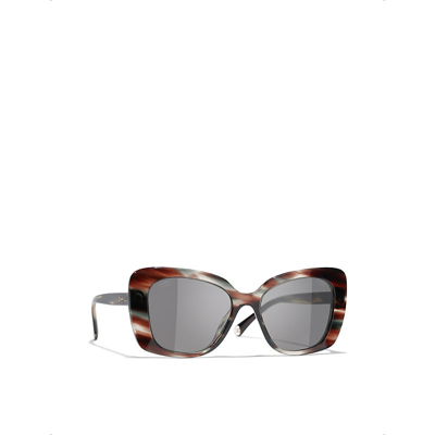 Pre-owned Chanel Womens Grey Ch5504 Rectangle-frame Acetate Sunglasses