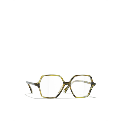 Pre-owned Chanel Mens Green Ch3447 Square-frame Acetate Optical Glasses
