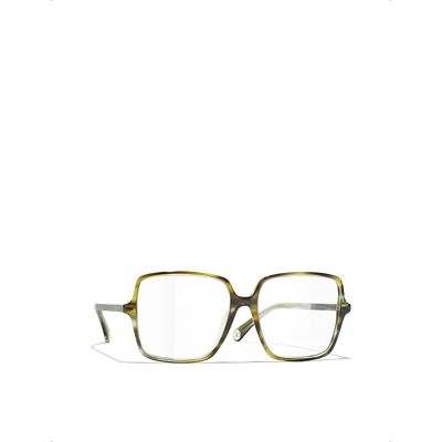 Pre-owned Chanel Mens Green Ch3448 Square-frame Acetate Optical Glasses