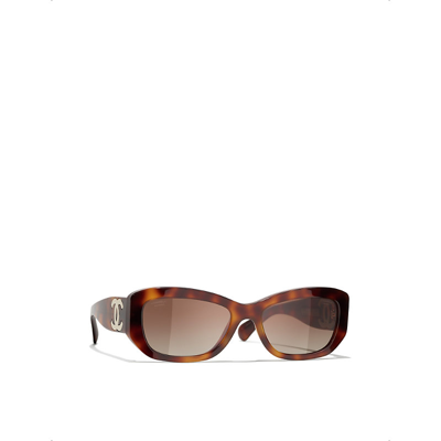Pre-owned Chanel Womens Brown Ch5493 Pillow-frame Acetate Sunglasses