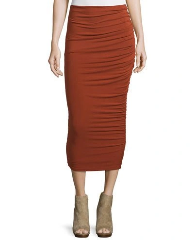 Alice And Olivia Mindie Ruched Jersey Midi Skirt, Dark Orange