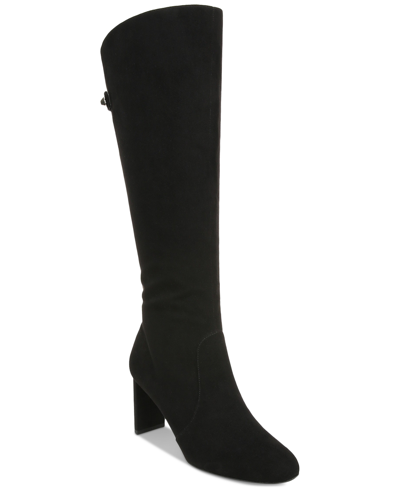 Shop Alfani Women's Adelayde Knee High Thin Block-heel Dress Boots, Created For Macy's In Black Micro