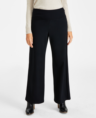 Shop Style & Co Women's Ponte-knit Wide Leg Pants, Created For Macy's In Deep Black