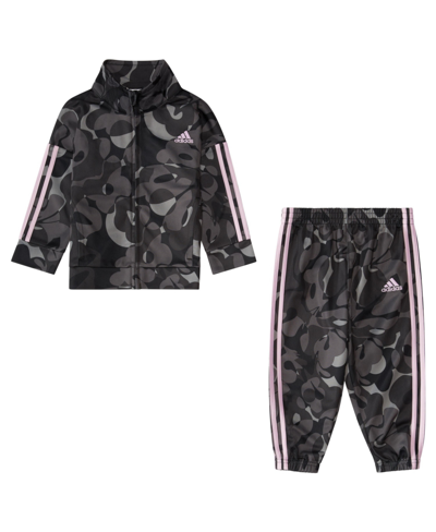 Shop Adidas Originals Baby Girls Tricot Full Zip Jacket And Joggers, 2 Piece Set In Black