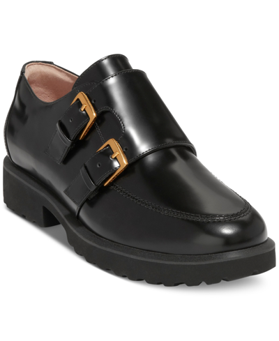 Shop Cole Haan Women's Greenwich Double Monk-strap Loafers In Black Leather