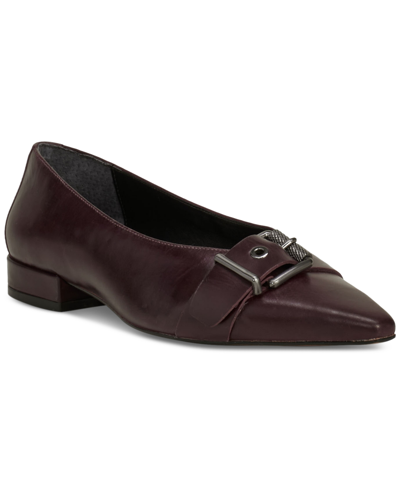 Shop Vince Camuto Women's Megdele Buckled Pointed-toe Flats In Petit Sirah Spazzolato Leather