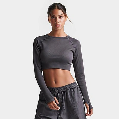 Shop Supply And Demand Pink Soda Sport Women's Ribbed Seamless Long-sleeve T-shirt In Washed Black 