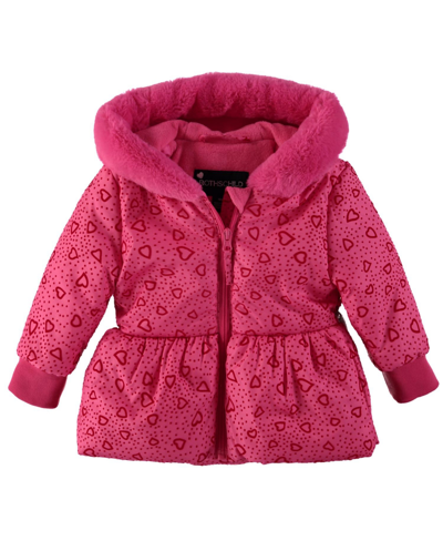 Shop S Rothschild & Co Rothschild Baby Girls Printed Peplum Jacket With Mittens In Berry Hearts