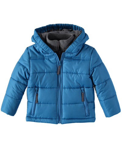 Shop S Rothschild & Co Rothschild Baby Boys Contrast Fleece Vestee Puffer Jacket In Ocean Blue