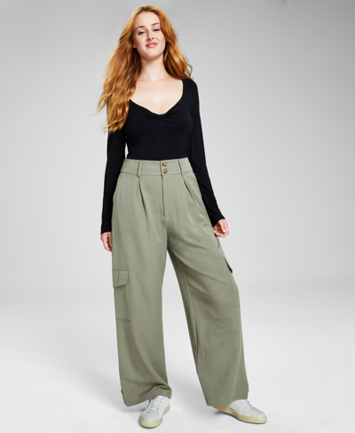 Shop And Now This Women's High-rise Wide-leg Cargo Pants In Crushed Oregano