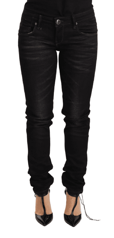 Acht Black Washed Cotton Slim Fit Denim Low Waist Trouser Jeans In Black