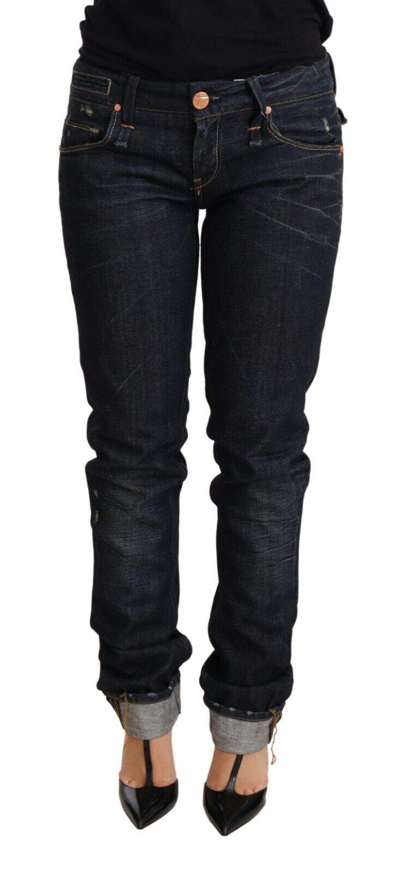 Acht Dark Blue Cotton Slim Fit Folded Hem  Denim Trouser Jeans In Blue