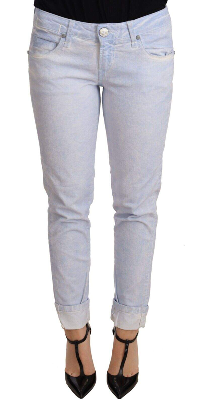 Shop Acht Light Blue Cotton Folded Hem Denim Skinny  Trouser Jeans