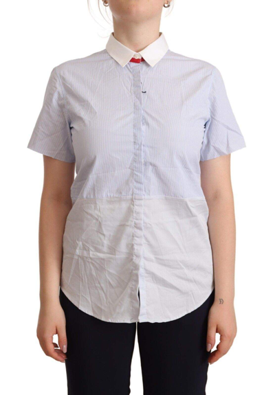 Shop Aglini Light Blue Cotton Short Sleeves Collared Polo Top