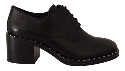 Shop Ash Black Leather Block Mid Heels Lace Up Studs Shoes