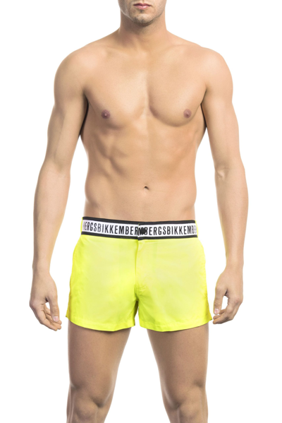 Shop Bikkembergs Black Polyamide Swimwear In Yellow