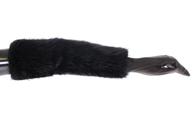 Shop Dolce & Gabbana Black Beaver Fur Lambskin Leather Elbow Gloves