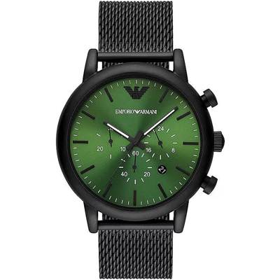 Shop Emporio Armani Black And Green Steel Chronograph Watch