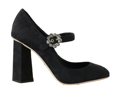 Shop Dolce & Gabbana Black Brocade High Heels Mary Janes Shoes