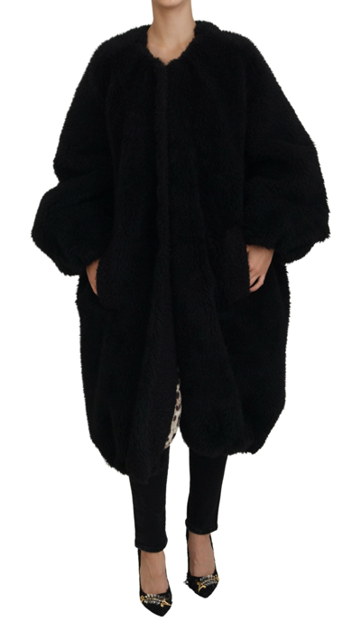 Shop Dolce & Gabbana Black Cashmere Blend Faux Fur Coat Jacket