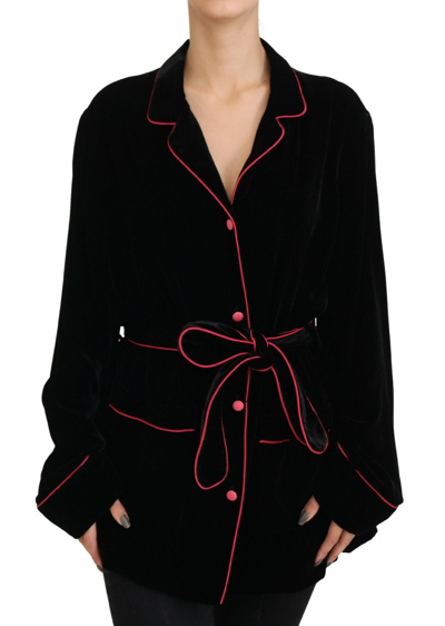 Shop Dolce & Gabbana Black Button Belted Blazer Viscose Jacket
