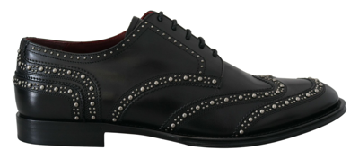 Shop Dolce & Gabbana Black Leather Derby Dress Studded Shoes