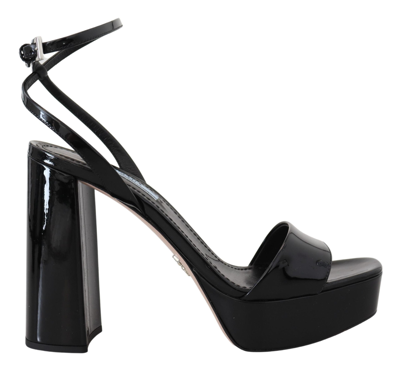 Shop Prada Black Patent Sandals Ankle Strap Heels Leather
