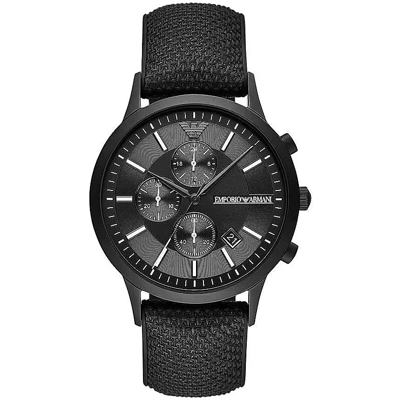 Shop Emporio Armani Black Silicone And Steel Chronograph Watch