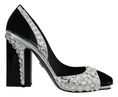 Shop Dolce & Gabbana Black Silver Crystal Double Design High Heels Shoes In Black | Silver