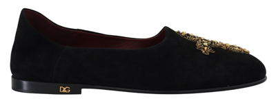 Shop Dolce & Gabbana Black Suede Gold Cross Slip On Loafers Shoes