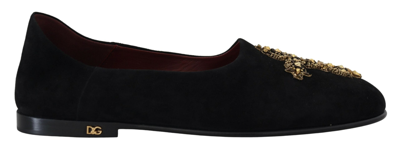 Dolce & Gabbana Black Suede Gold Cross Slip On Loafers Shoes In Black