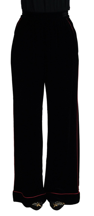Shop Dolce & Gabbana Black Velvet High Waist Trousers Pants