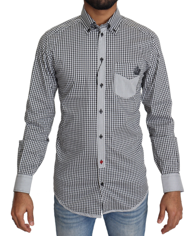 Shop Dolce & Gabbana Black White Checkered Casual Shirt