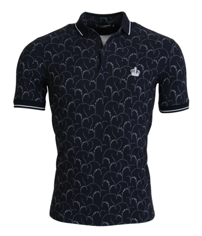 Shop Dolce & Gabbana Blue Crown Collar Short Sleeve Polo T-shirt