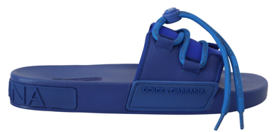 Shop Dolce & Gabbana Blue Stretch Rubber Sandals Slides Slip On Shoes