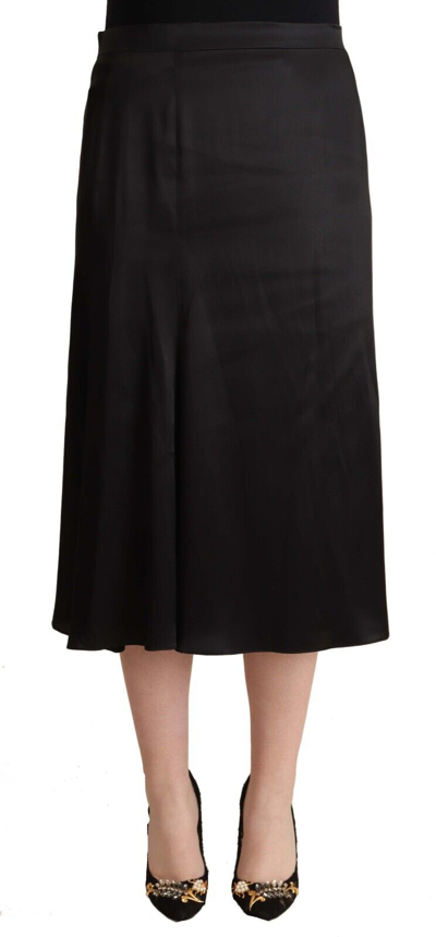 Shop Blumarine Black Acetate High Waist A-line Midi Skirt