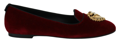 Shop Dolce & Gabbana Bordeaux Velvet Slip-on Loafers Flats Shoes